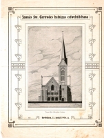 Jaunās Sv. Ģrtrūdes baznīcas iesvētīšanas dievkalpojuma lapiņa.