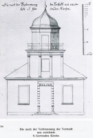 Sv. Ģertrūdes baznīcas projekts - Johana K. Broces zīmējums. Jauno baznīcu iesvētīja 1817. gadā.